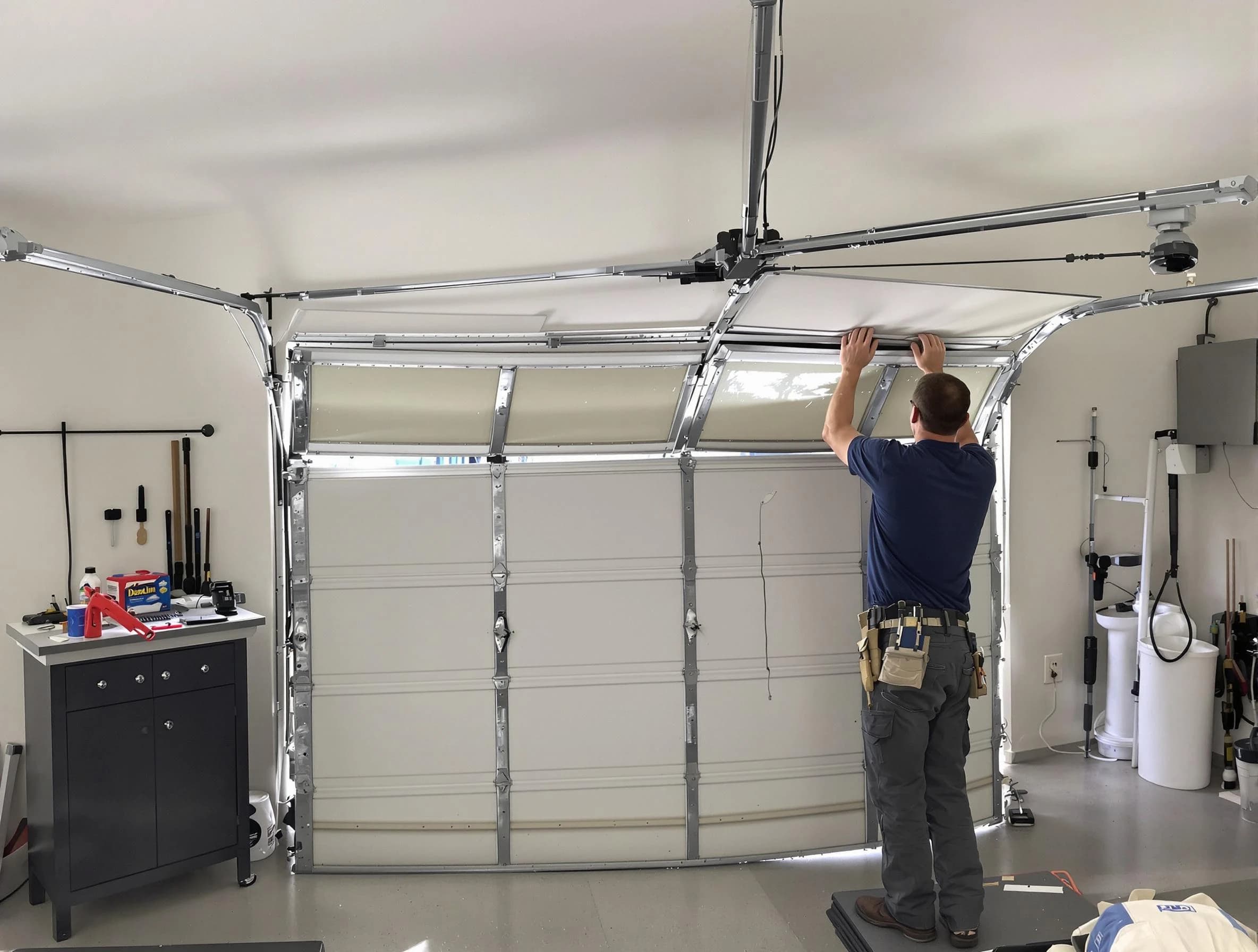 Lowell Garage Door Repair specialist performing precise section replacement on Lowell garage door