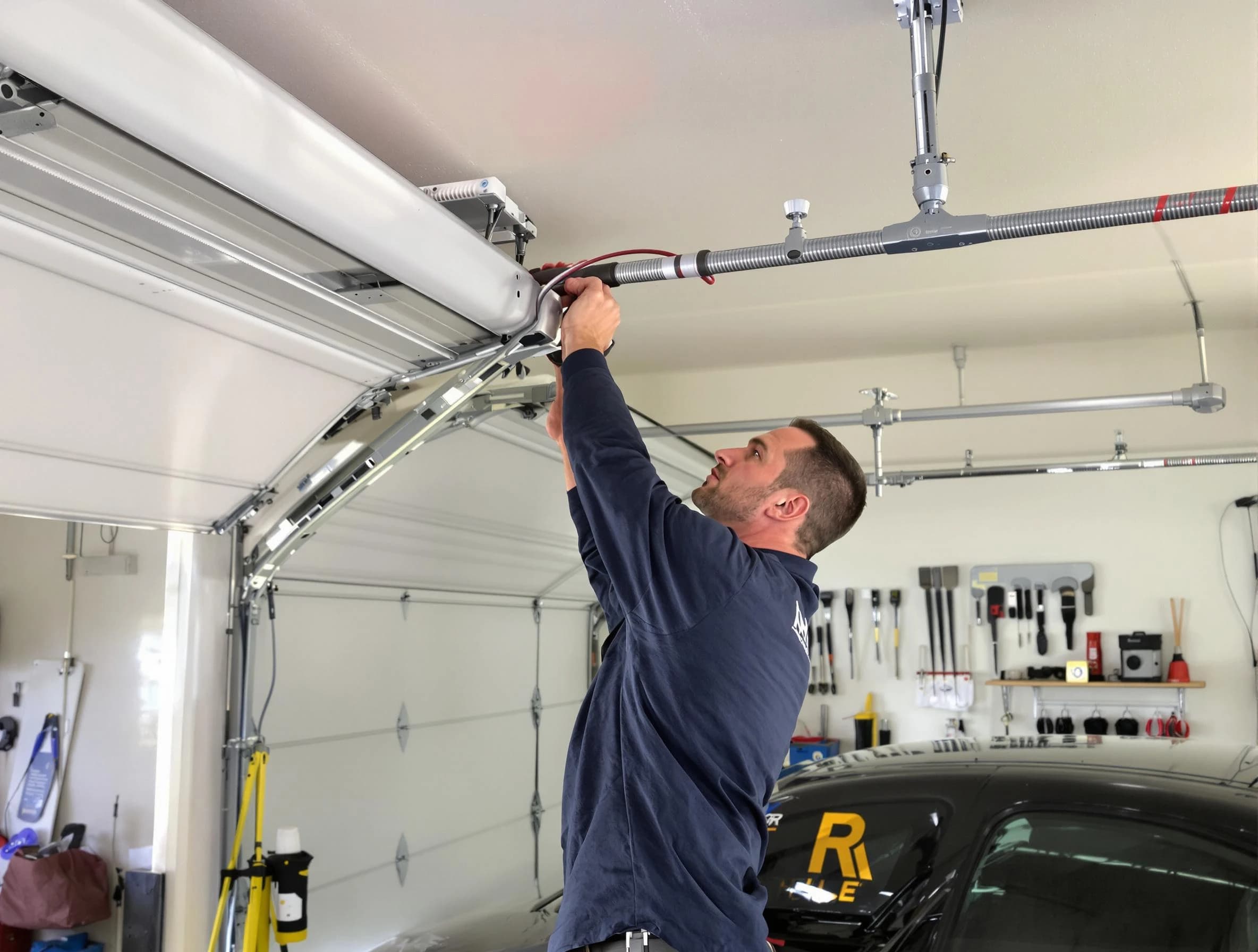 Lowell Garage Door Repair technician performing garage door cable repair in Lowell