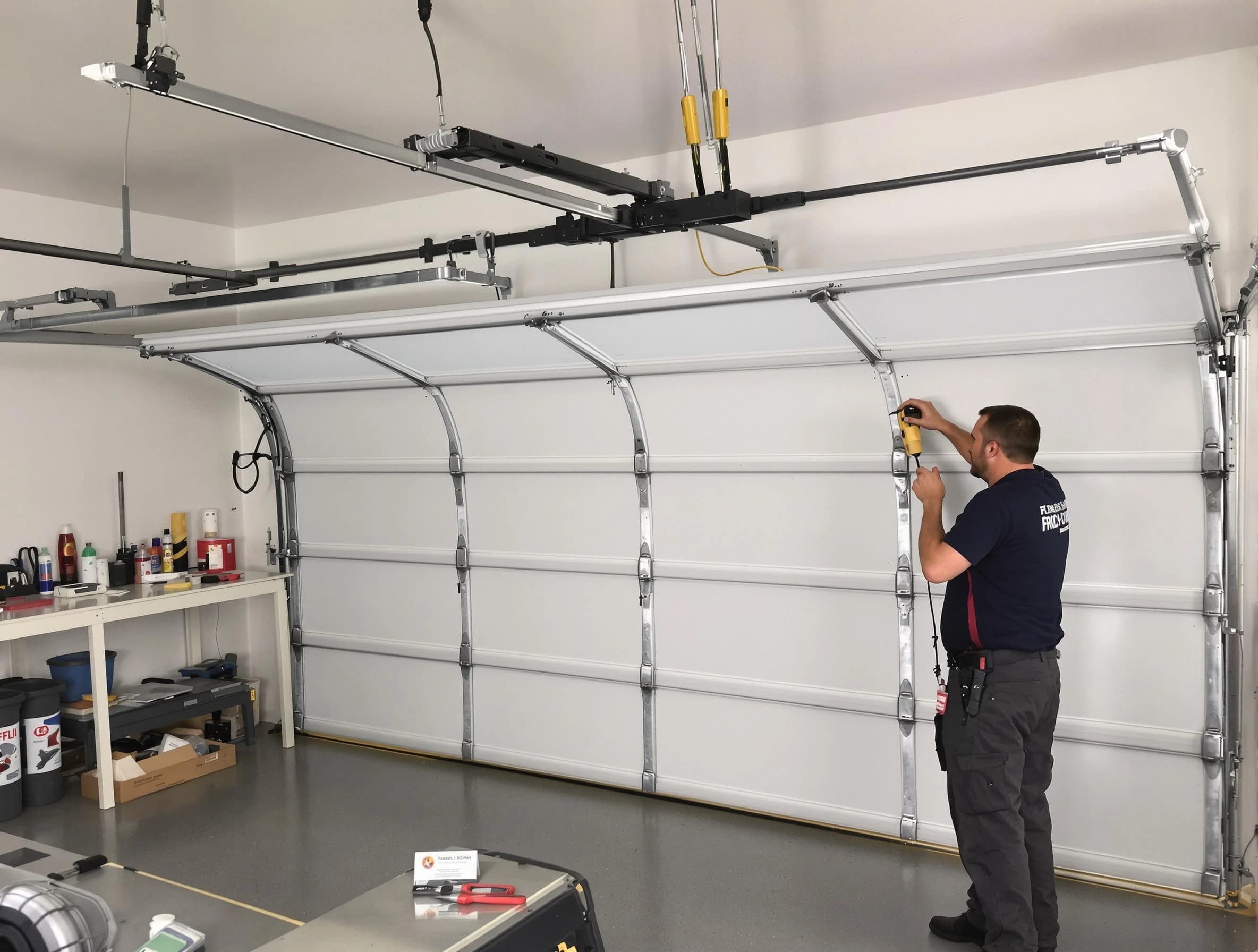 Lowell Garage Door Repair certified technician performing overhead door system repair in Lowell