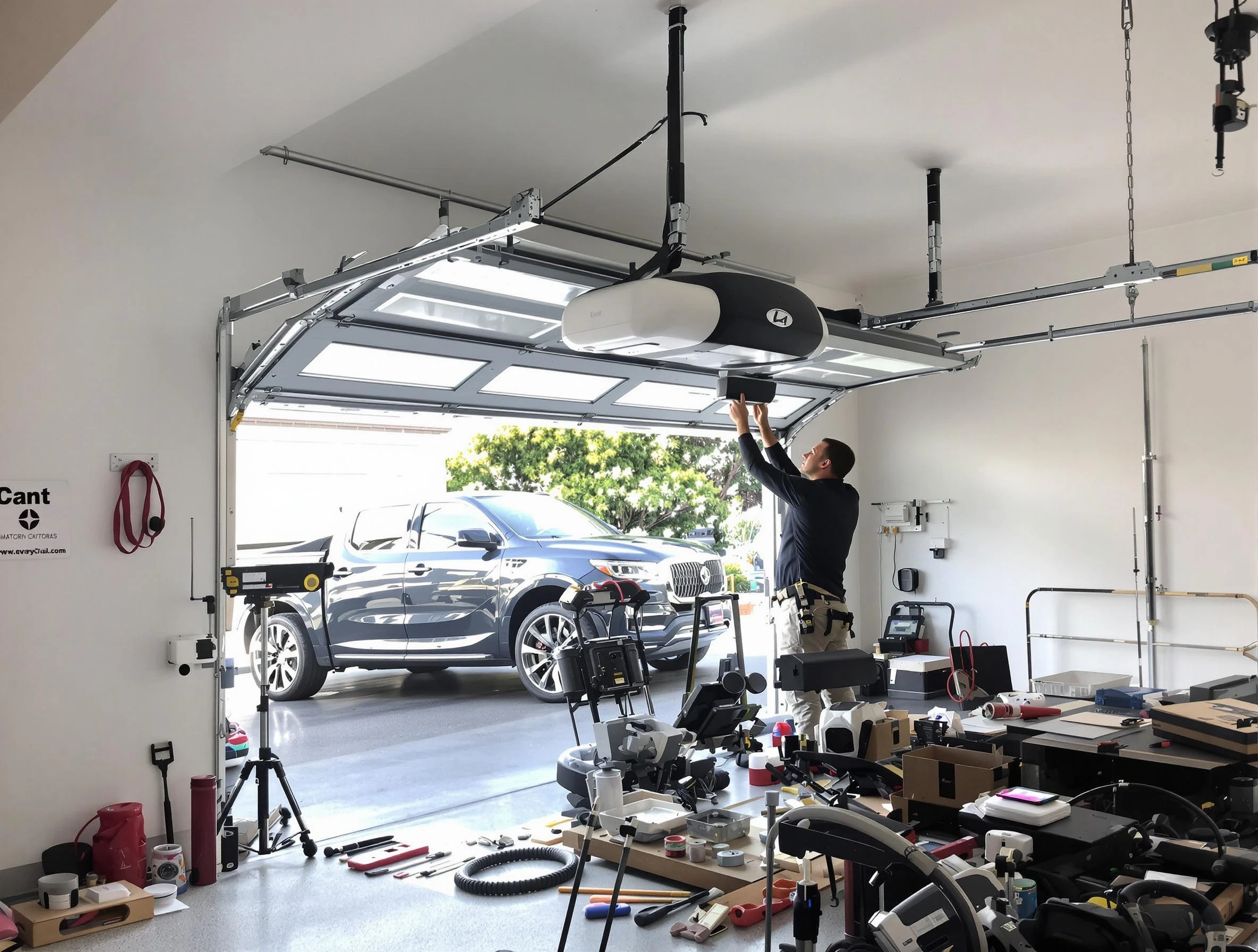 Lowell Garage Door Repair specialist installing smart garage door opener system in Lowell home