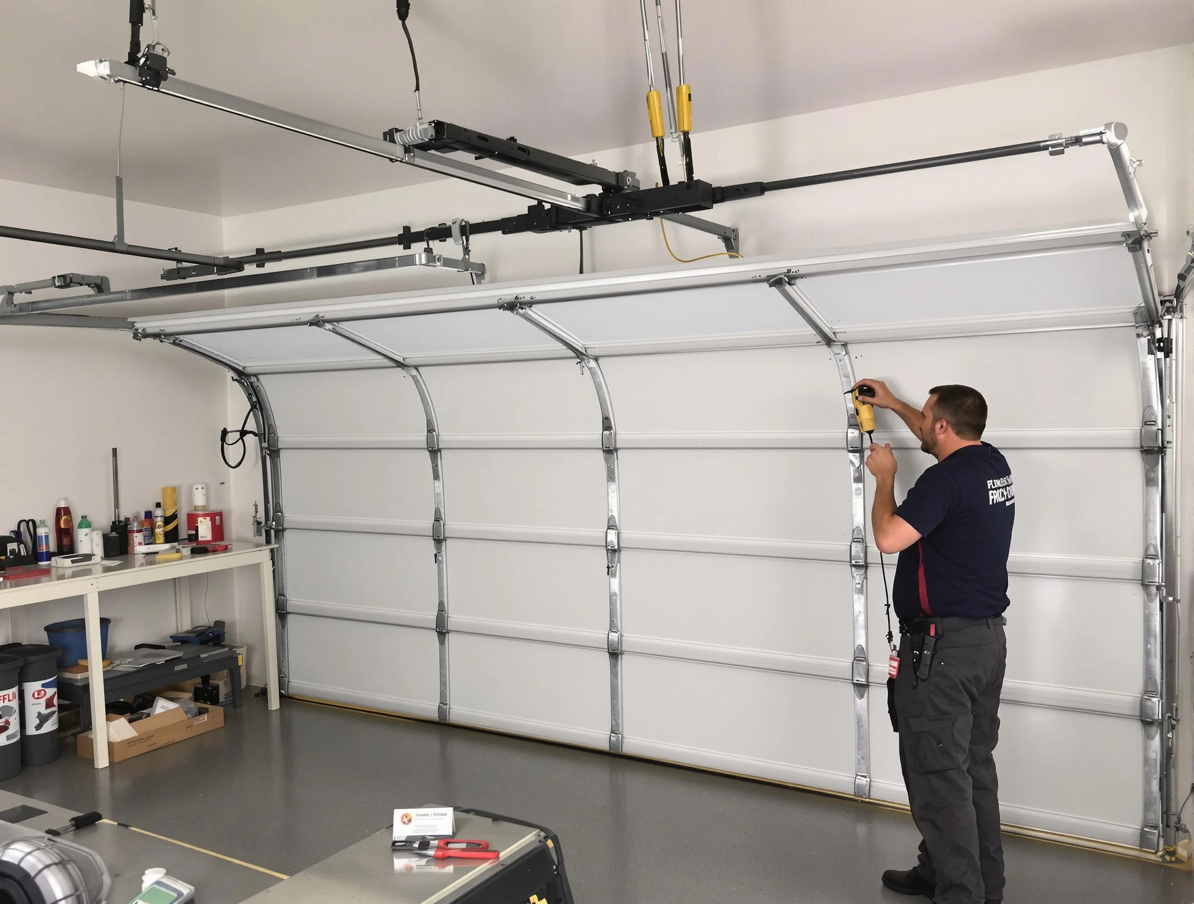 Lowell Garage Door Repair certified technician performing overhead door system repair in Lowell